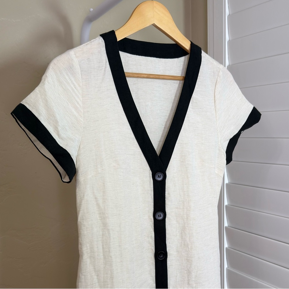Commense Apricot Black Contrast Trim Button Front Maxi Dress XS NWT Beige - Picture 6 of 11